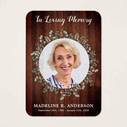 Rustige foto Eucalyptus Silk Memorial Prayer Kaart (Voorkant)