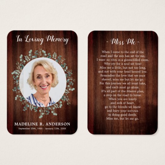 Rustige foto Eucalyptus Silk Memorial Prayer Kaart (Voorkant /achterkant)