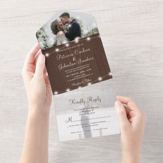 Rustige foto-houtskaartjes rsvp bruiloft all in one uitnodiging (Afscheurbaar)