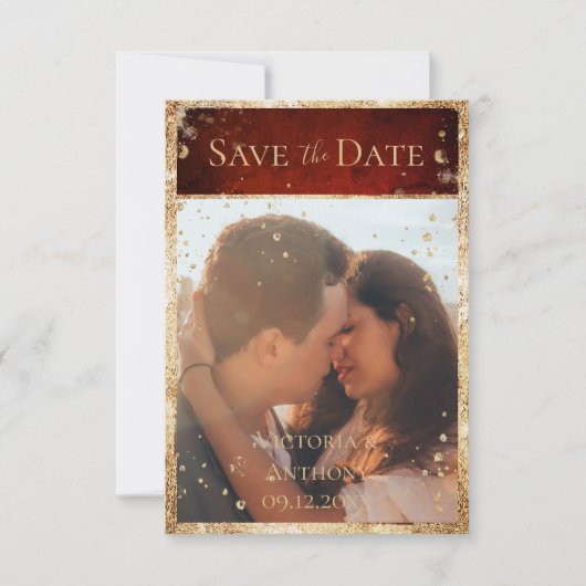 Rustige foto Red Gold Flat sparen de datum Save The Date (Voorkant)