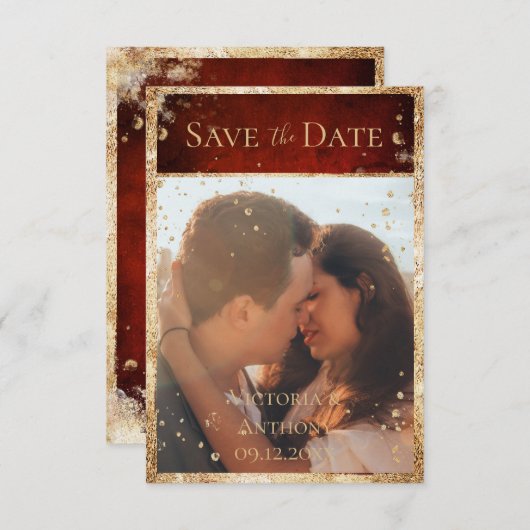 Rustige foto Red Gold Flat sparen de datum Save The Date (Voorkant / Achterkant)