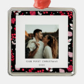 Rustige foto van het zwarte en rode kerstpatroon metalen ornament (Voorkant)