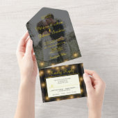 Rustige fotobekleding met houten touwlichten bruil all in one uitnodiging (Afscheurbaar)