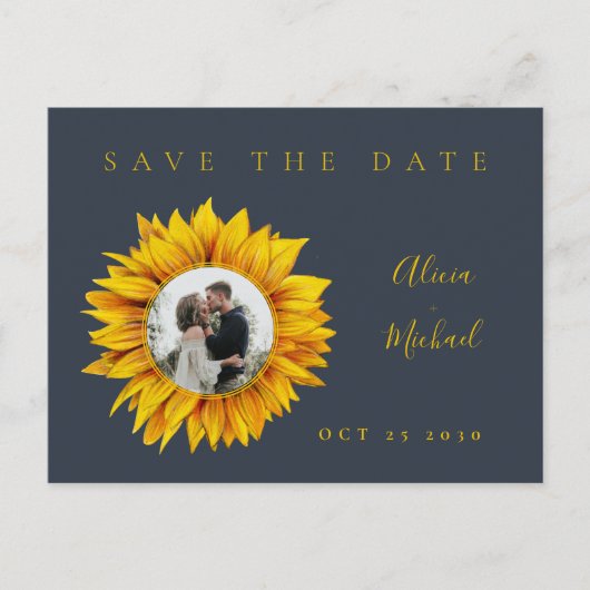 Rustige fotobruiloft met zonnebloem, met uitzonder aankondigingskaart (Voorkant)