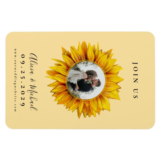 Rustige fotobruiloft met zonnebloem, met uitzonder magneet (Horizontaal)