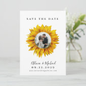 Rustige fotobruiloft met zonnebloem, met uitzonder save the date (Staand voorkant)