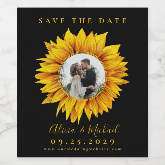 Rustige fotobruiloft met zonnebloem, met uitzonder wijn etiket (Enkel label)