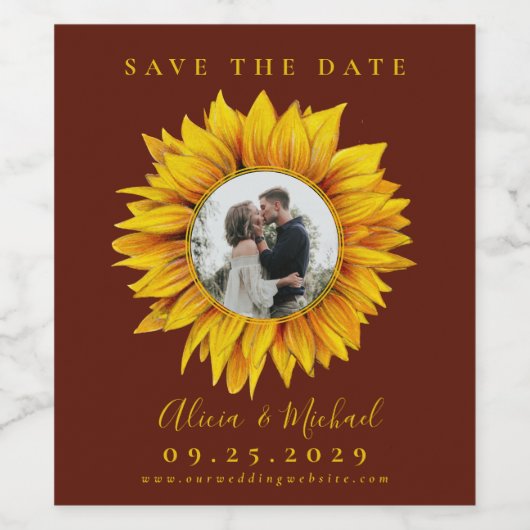 Rustige fotobruiloft met zonnebloem, met uitzonder wijn etiket (Enkel label)