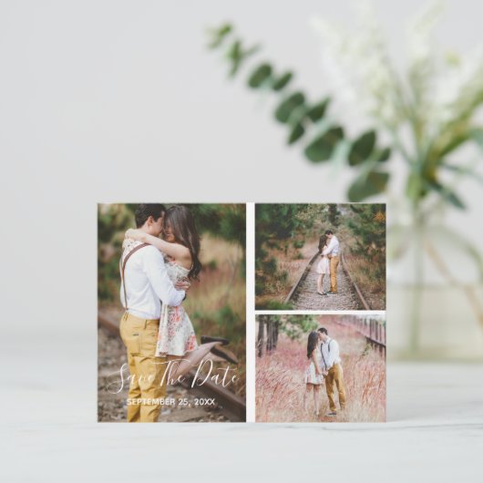 Rustige fotocollage slaat de datum op briefkaart (Staand voorkant)