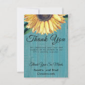 Rustige fotogeel zonnebloem Blauw Barn Wood Bedankkaart (Achterkant)