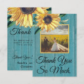 Rustige fotogeel zonnebloem Blauw Barn Wood Bedankkaart (Voorkant / Achterkant)