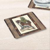 Rustige Fox die op een boomstam steekt Kartonnen Onderzetters (Schuin)