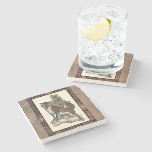 Rustige Fox die op een boomstam steekt Stenen Onderzetter (Zijkant)