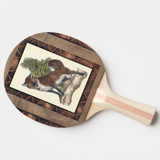 Rustige Fox die op een boomstam steekt Tafeltennisbatje (Zijkant)