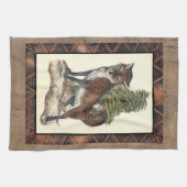 Rustige Fox die op een boomstam steekt Theedoek (Horizontaal)