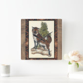 Rustige Fox die op een boomstam steekt Vierkante Klok (Huis)