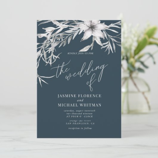 Rustige franse botanica Wedding Invitation Kaart (Staand voorkant)