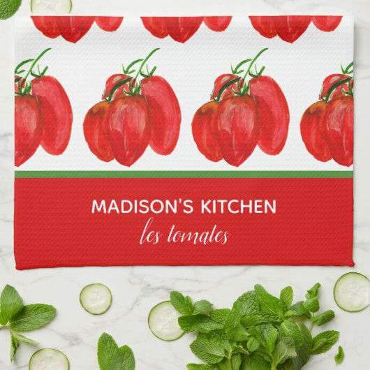Rustige Franse gepersonaliseerde Waterverf Tomaten Theedoek (Gevouwen)