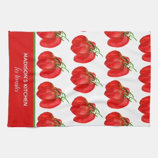 Rustige Franse gepersonaliseerde Waterverf Tomaten Theedoek (Horizontaal)
