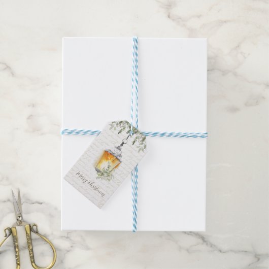 Rustige Franse kerstlantaarn Cadeaulabel (Met Touw)