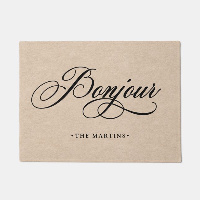 Rustige Franse Script Kraft Kijk | Bonjour Deurmat (Voorkant)