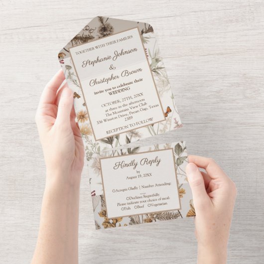 Rustige Franse stijl All in One Wedding Invite Uitnodiging (Afscheurbaar)