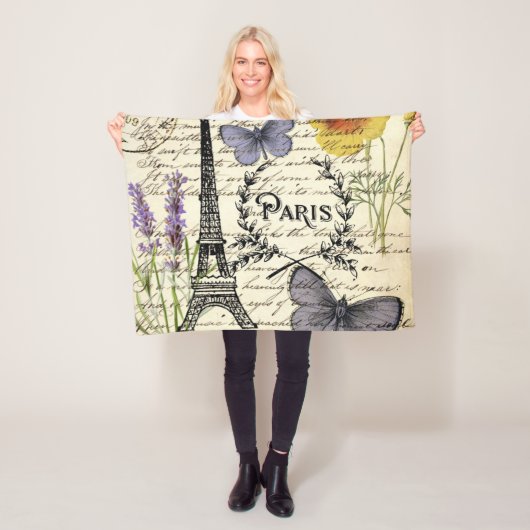 rustige franse vlinderparijs eiffeltoren fleece deken (In situ)