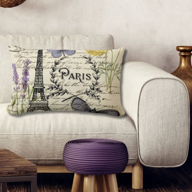  rustige franse vlinderparijs eiffeltoren kussen (vintage rustic french butterfly paris eiffel tower lumbar pillow)