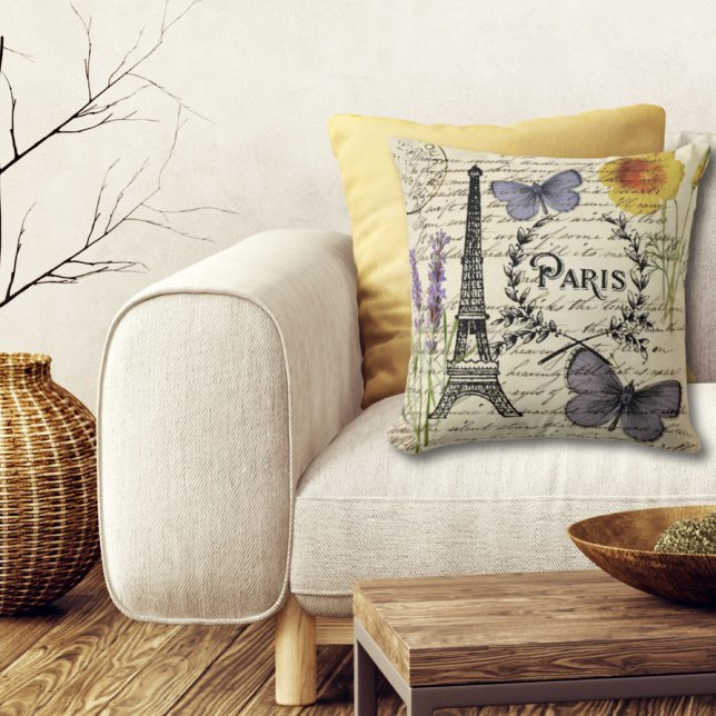  rustige franse vlinderparijs eiffeltoren kussen (vintage rustic french butterfly paris eiffel tower throw pillow)