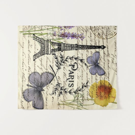 rustige franse vlinderparijs eiffeltoren wandkleed (Voorkant (horizontaal))