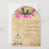 Rustige Fuchsia Love Bird Wedding Kaart (Voorkant)
