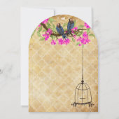 Rustige Fuchsia Love Bird Wedding Kaart (Achterkant)