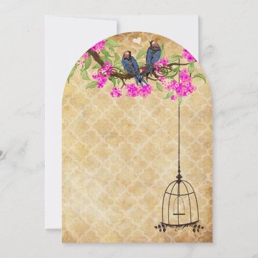 Rustige  Fuchsia Love Bird Wedding Kaart (Achterkant)