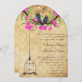 Rustige Fuchsia Love Bird Wedding Kaart (Voorkant / Achterkant)