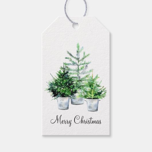 Rustige  Galvanized Bucket met kerstboom Cadeaulabel (Voorkant)
