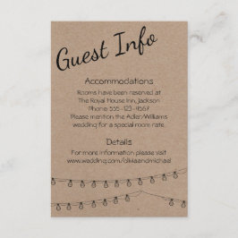 Rustige gastinformatie met lichten op kraft informatiekaartje