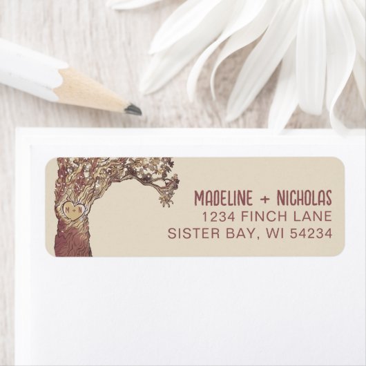 Rustige, gekartste eikenstam — label retouradres (Insitu)