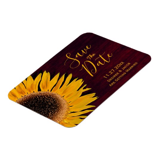 Rustige Gele Bourgogne Zonnebloem sparen de datum Magneet (Linkerzijde)