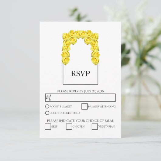 Rustige gele rozen RSVP-Kaarten RSVP Kaartje (Staand voorkant)