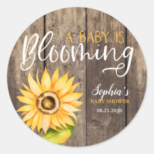Rustige Gele Zonnebloem Baby shower Favor Ronde Sticker