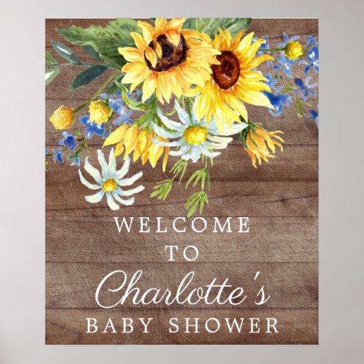 Rustige Gele Zonnebloem Baby shower Welkomstteken Poster (Voorkant)