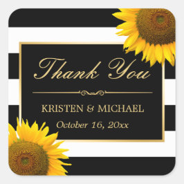 Rustige, gele zonnebloem Black White Hartelijk dan Vierkante Sticker