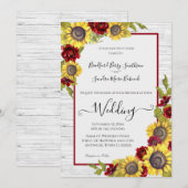 Rustige Gele Zonnebloem Burgundy Floral Weddenscha Kaart (Voorkant / Achterkant)