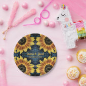 Rustige Gele Zonnebloem Denim Blue Jeans Weddensch Papieren Bordje (Feest)