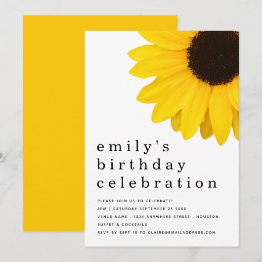 Rustige Gele Zonnebloem Elke Age Birthday Party Kaart (Voorkant / Achterkant)