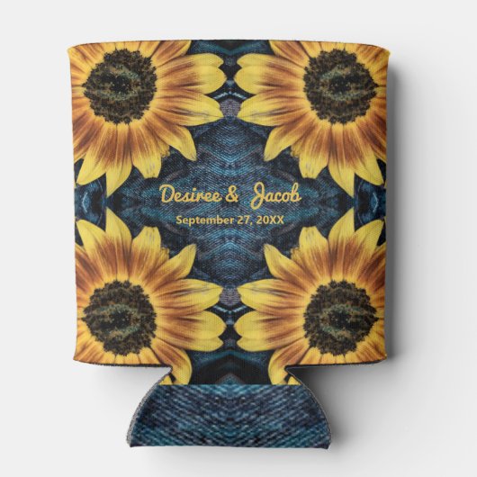 Rustige Gele Zonnebloem Weddenim Blue Jeans Blikjeskoeler (Achterkant)