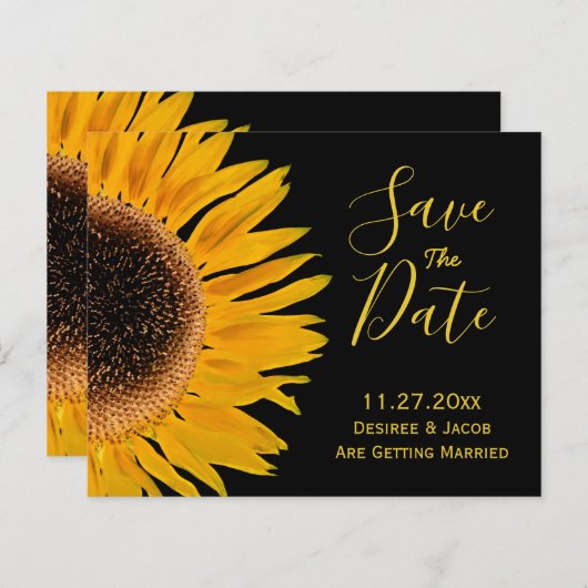 Rustige, gele zonnebloempitten sparen de datum (Voorkant / Achterkant)