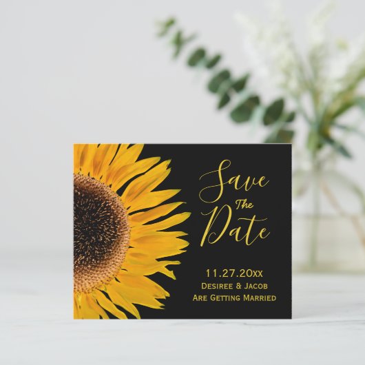 Rustige, gele zonnebloempitten sparen de datum (Staand voorkant)