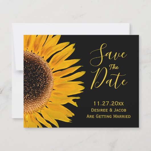 Rustige, gele zonnebloempitten sparen de datum (Voorkant)