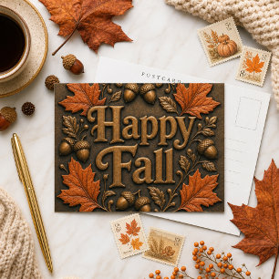 Rustige gelukkige herfst met herfstbladeren en eik briefkaart